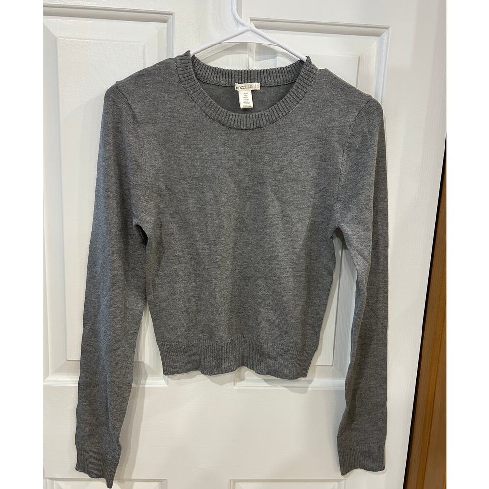 Bozzolo cropped grey sweater size L long sleeve crew neck new